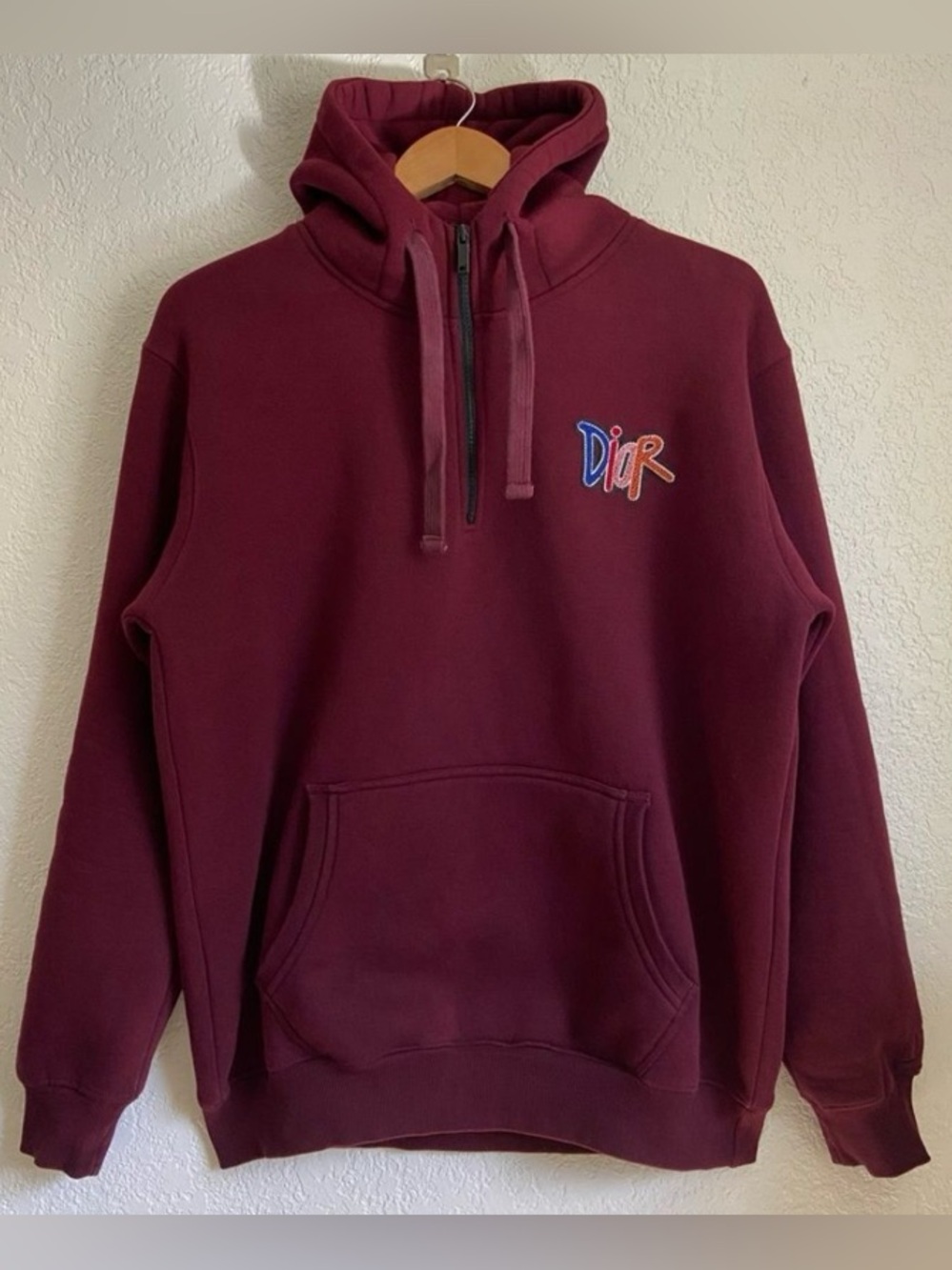 HP!✨Dior x Shawn Stussy Logo Patch Maroon Hoodie